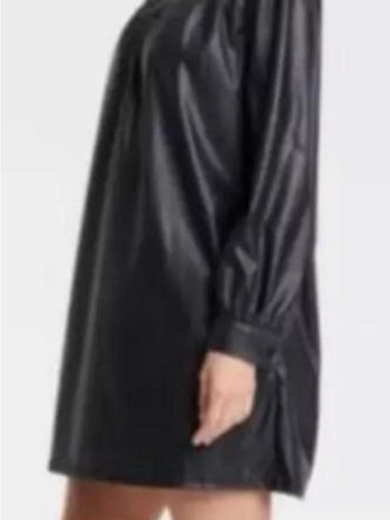 Who What Wear Dresses & Skirts - NWT Who What Wear Black Faux Leather Long-Sleeve Shift Dress XL